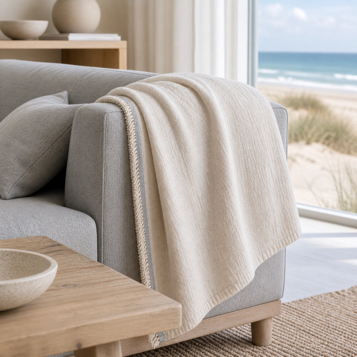 Decke PROFLAX Wool Mix Ecru im Wohnzimmer Coastal Look