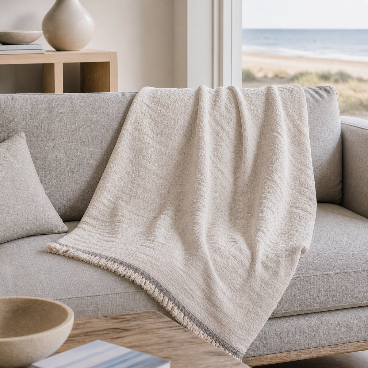 Decke PROFLAX Italian Wool Mix Ecru im Coastal Look