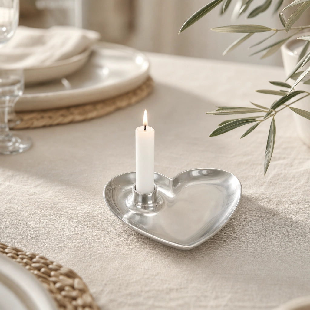 Kerzenhalter Riviera Maison Heart Dinner Silber auf Esstisch im Coastal Look