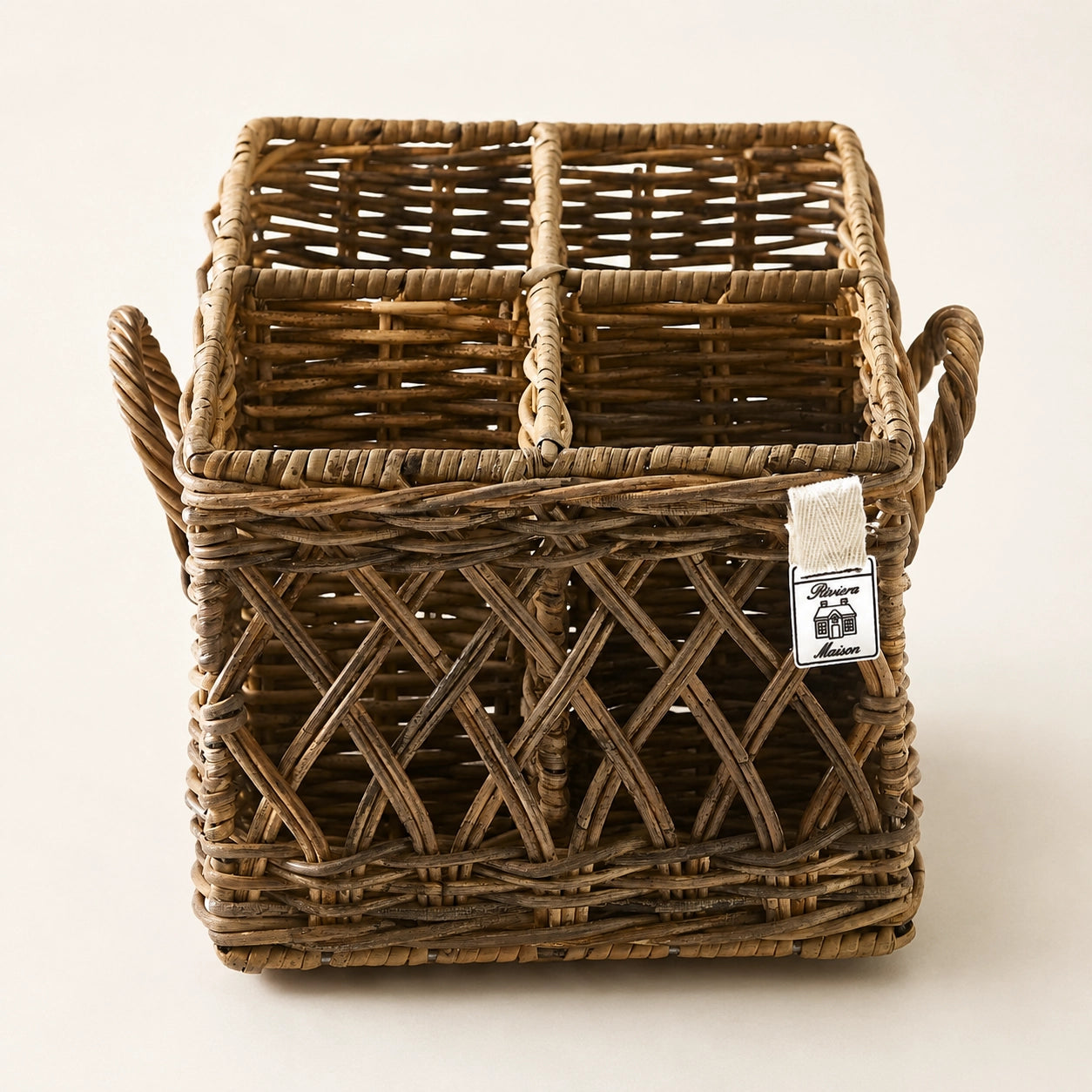 Riviera Maison Rustic Rattan Besteckkorb Square 21 x 20 x 22 cm – Braun