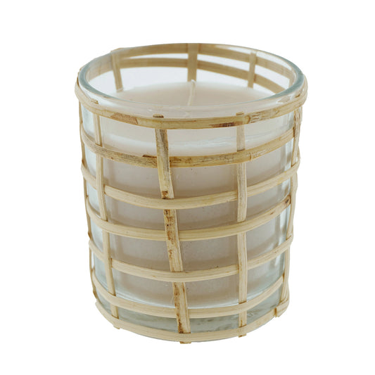 Kerze Home Society Dasha im Glas 9x9 cm Weiß Beige Freisteller
