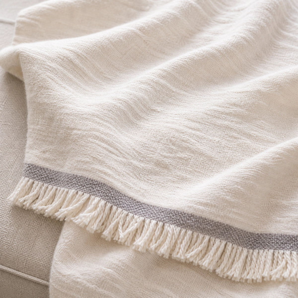 Detailaufnahme Wollmix-Struktur Decke PROFLAX Ecru
