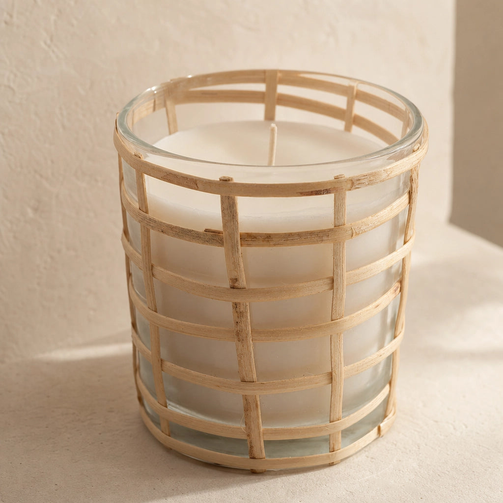 Detailaufnahme Flechtoptik Kerze Home Society Dasha Beige