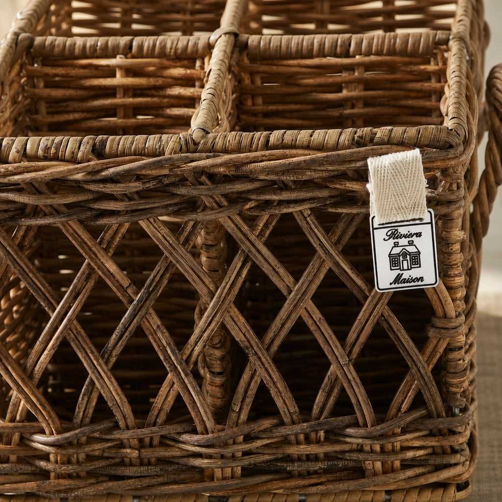 Riviera Maison Rustic Rattan Besteckkorb Square 21 x 20 x 22 cm – Braun