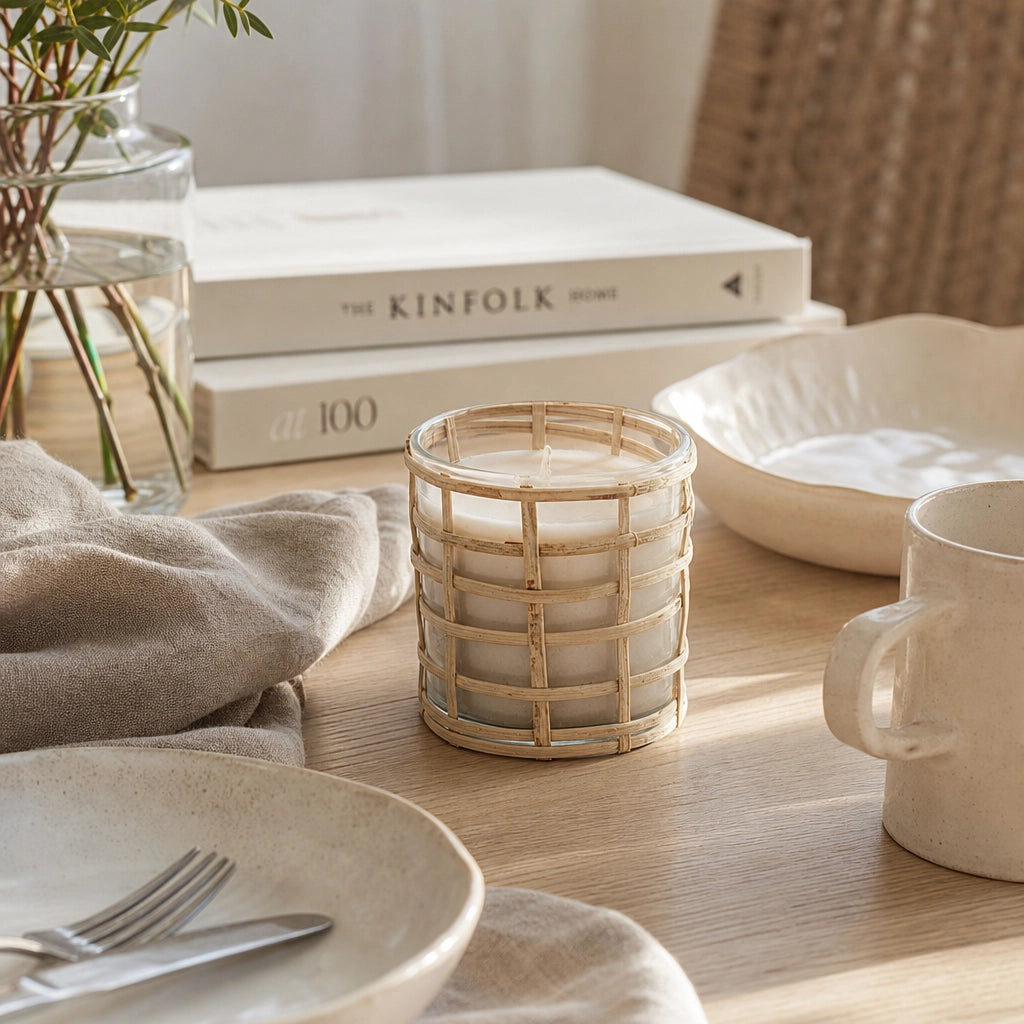 Kerze Home Society Dasha auf Esstisch im Coastal Look
