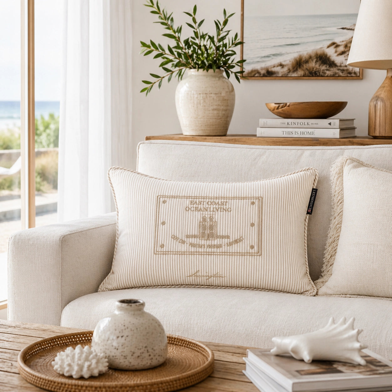 Dekokissen Lexington Beige gestreift im Coastal Look