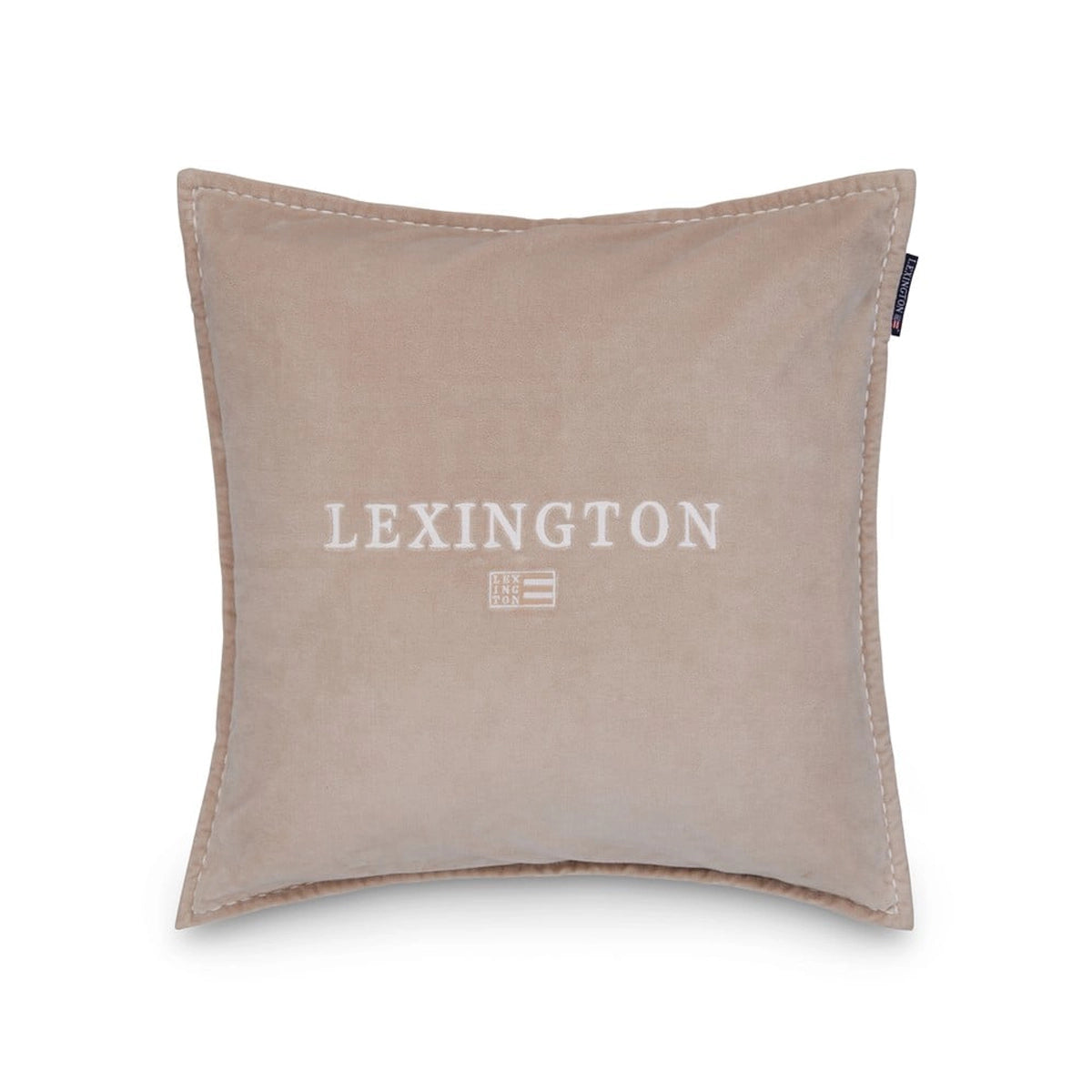 Lexington - Logo Organic Cotton Velvet Kissenbezug 50 x 50 cm – Beige/Weiß