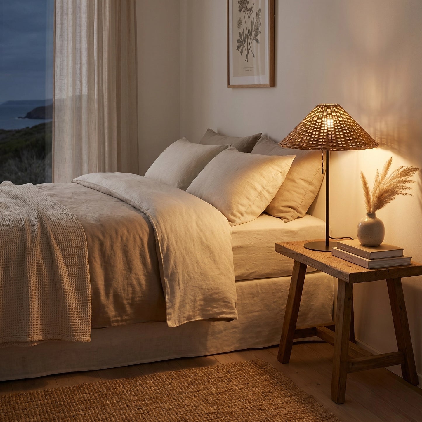 Tischleuchte J-Line Rattan im Schlafzimmer Coastal Look