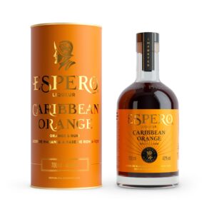 Ron Espero Caribbean Orange Liqueur Flasche mit oranger Geschenkdose